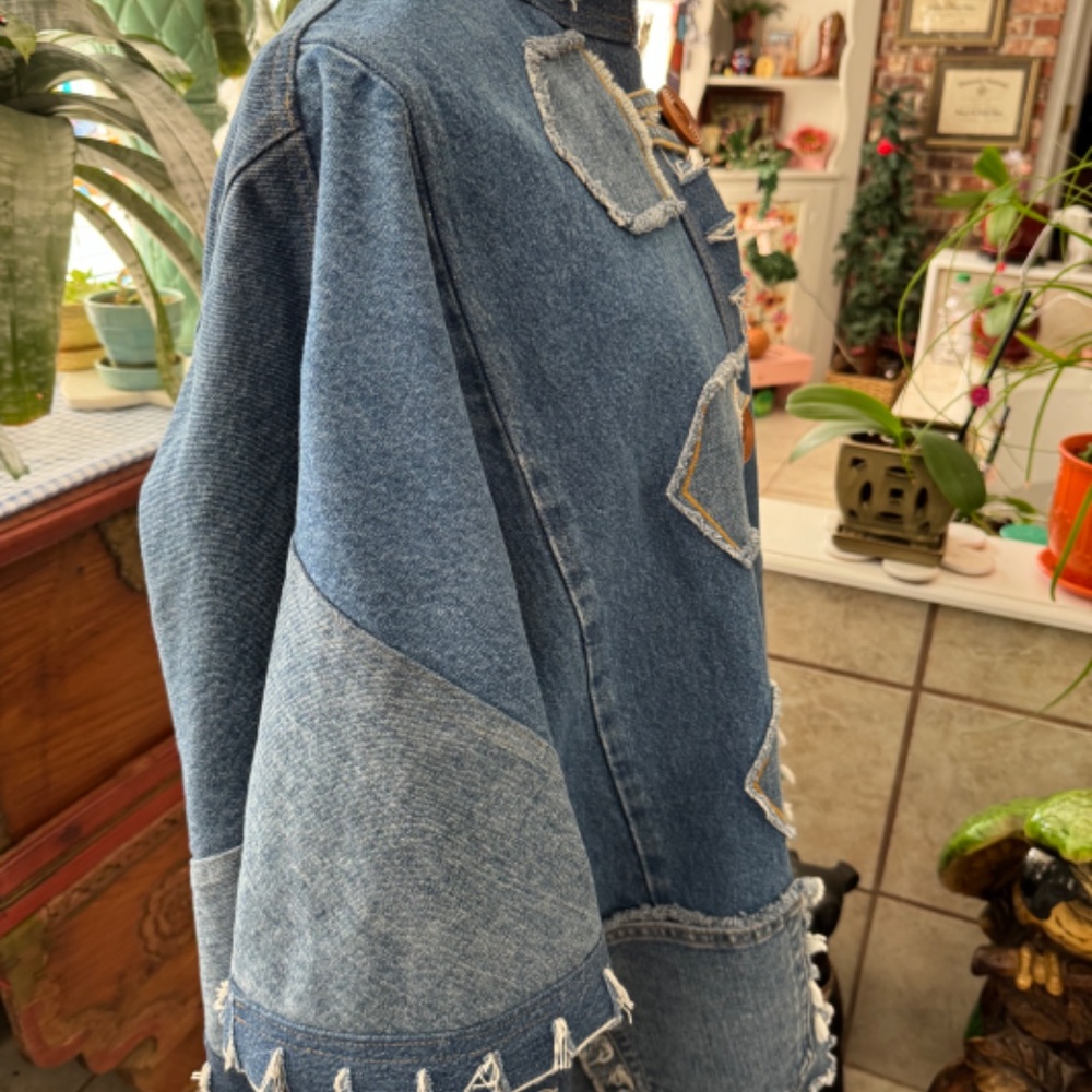 Custom Cotton Denim Jean Long Sleeve Button Down Jacket Sz OS - Picture 6 of 11